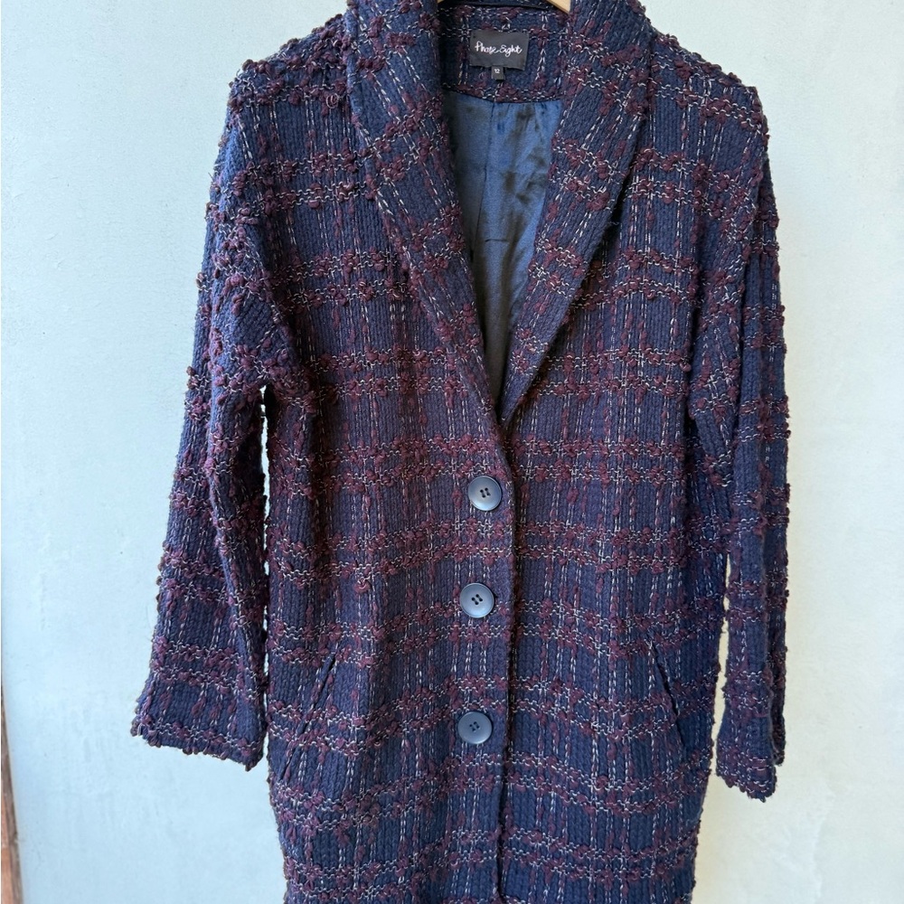 Phase Eight cardigan UK Navy Tweed burgundy luxury‎ soft lined Fits L / XL $450